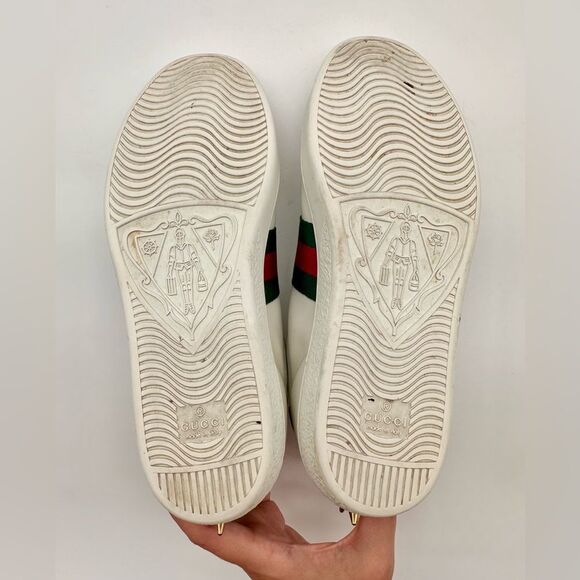 Gucci Ace Trainers Pearl Studded Web White Leather Low Top Sneakers EU 38 US 8 - Picture 11 of 13